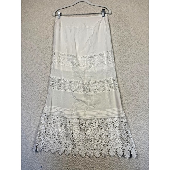 Solitaire Dresses & Skirts - Solitaire Skirt Womens Medium White Lace Layered Crochet Midi Boho Lined Cottage